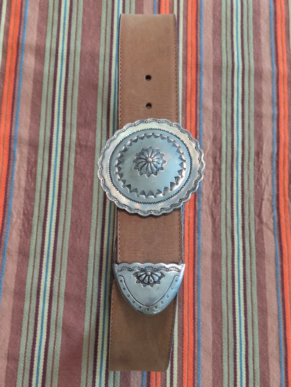 Vintage Polo Ralph Lauren Leather Western Concho Belt with Silver Accents